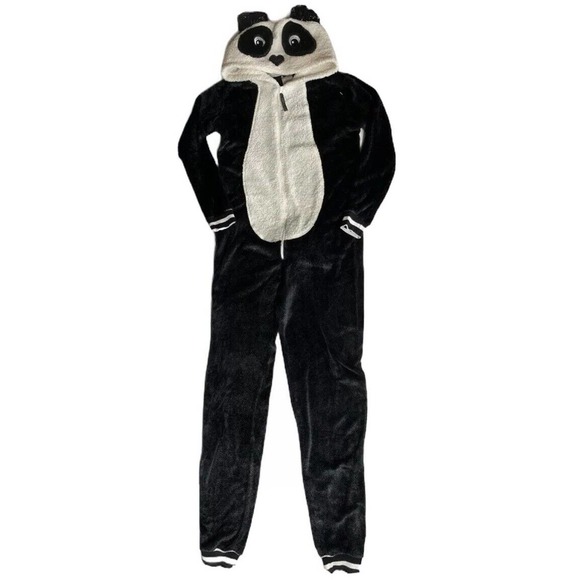 NEW Womens Panda Bear Union Suit One Piece Plush Hooded Costume Pajamas Size XS - Picture 1 of 9
